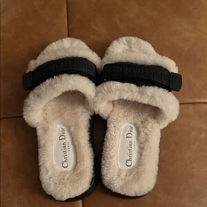 Dior Black and Cream Fur Sandals